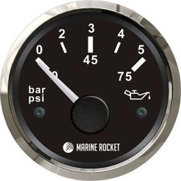 Указатель давления масла 0-5 бар аналоговый черн/нерж (BS) 52 мм KUS